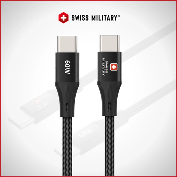 SWISS MILITARY 60W C TO C BRAIDED CABLE – 1M BLACK