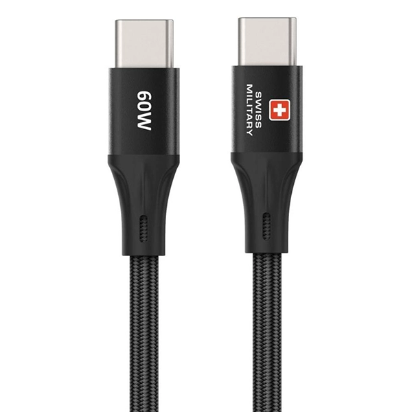 SWISS MILITARY 60W C TO C BRAIDED CABLE – 1M BLACK - Image 2
