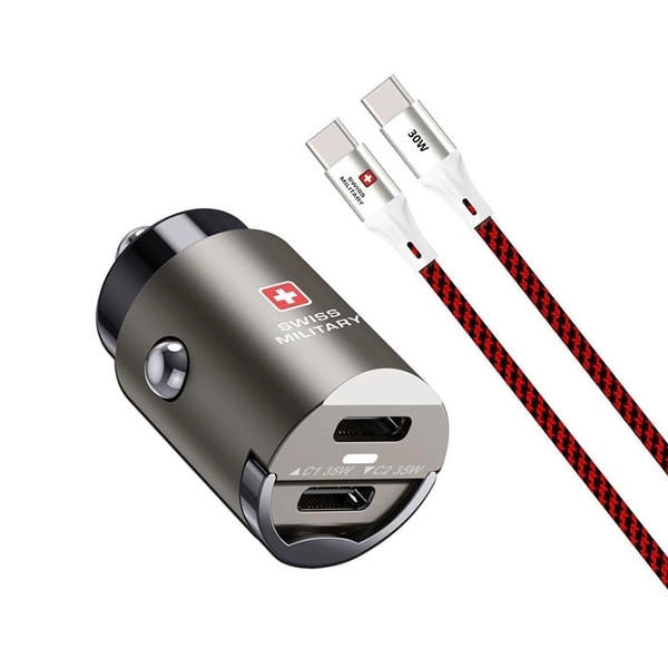 SWISS MILITARY 35W PD CAR CHARGER – DUAL USB-C WITH BRAIDED CABLE - Image 3