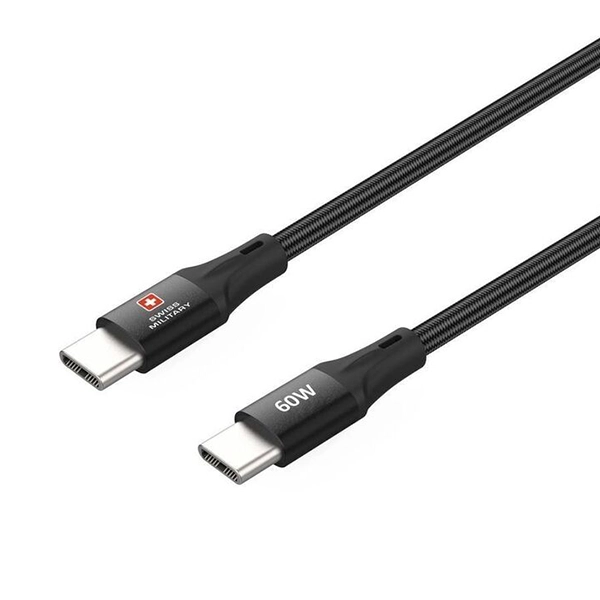 SWISS MILITARY 60W C TO C BRAIDED CABLE – 1M BLACK - Image 3