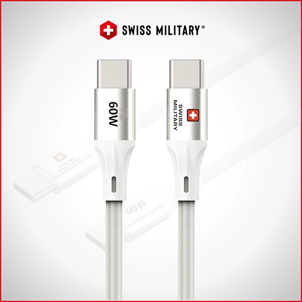 SWISS MILITARY 60W C TO C BRAIDED CABLE – 1M WHITE