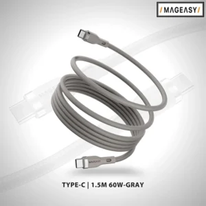 MAGEASY MAGNETIC WIRE FAST CHARGING AND SYNC CABLE USB-C 60W 1.5 METER – GRAY