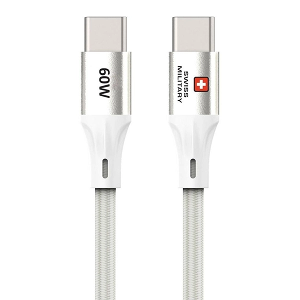 SWISS MILITARY 60W C TO C BRAIDED CABLE – 1M WHITE - Image 2