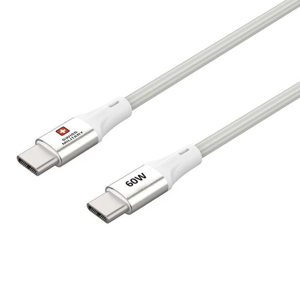 SWISS MILITARY 60W C TO C BRAIDED CABLE – 1M WHITE - Image 3