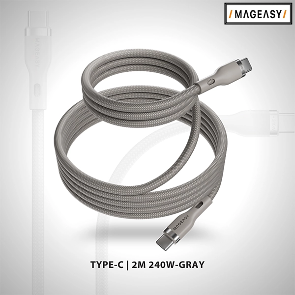 MAGEASY MAGNETIC WIRE FAST CHARGING/SYNC CABLE TYPE-C | 2M 240W-GRAY