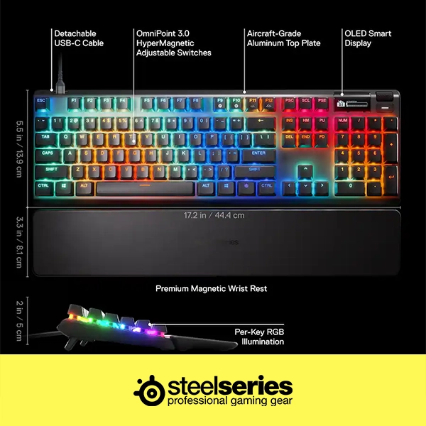 STEELSERIES APEX PRO GEN 3 RGB GAMING KEYBOARD - BLACK - Image 2